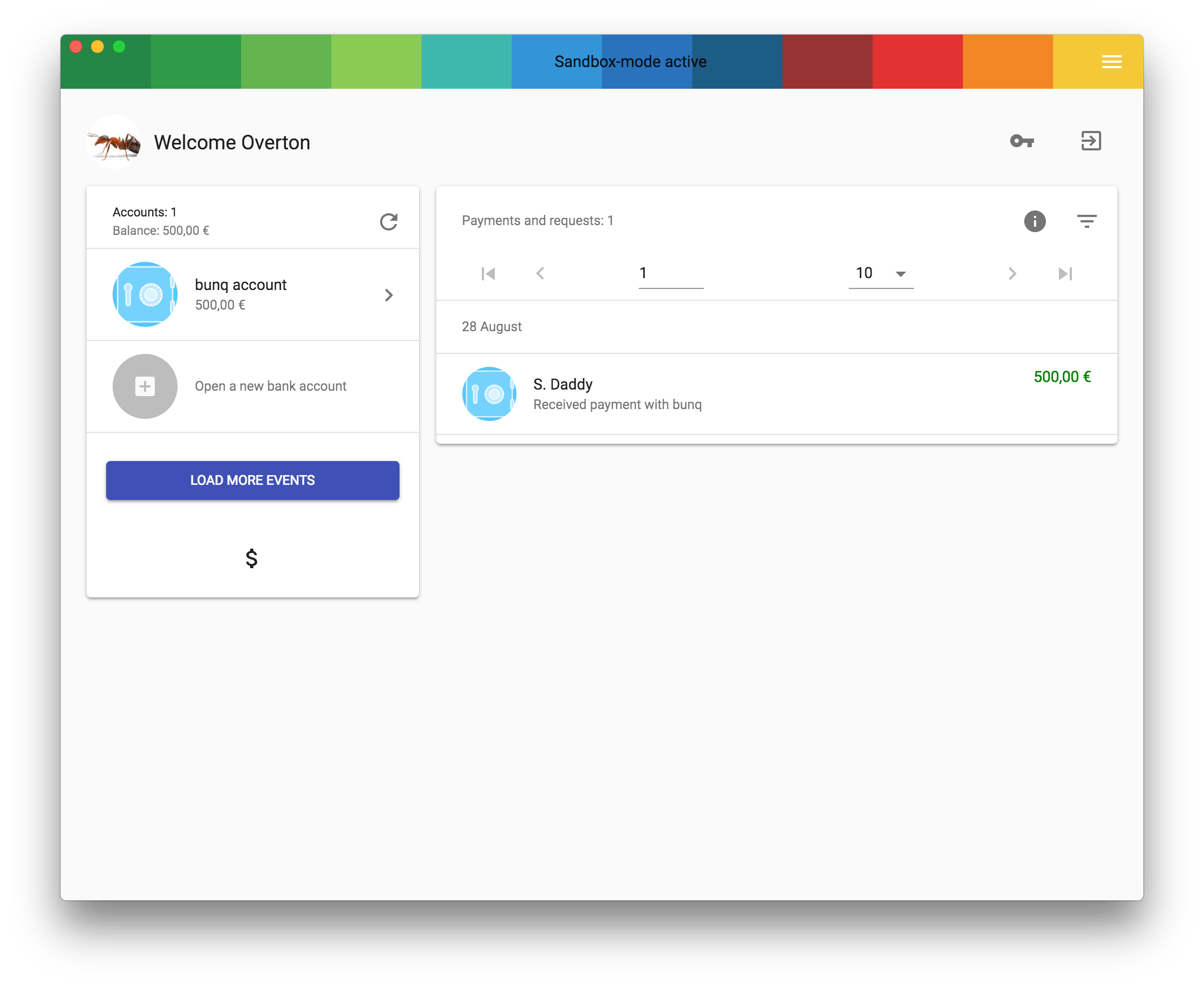 Screenshot Sandbox Dashboard
